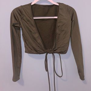 Green Longsleeve Wrap Crop Top